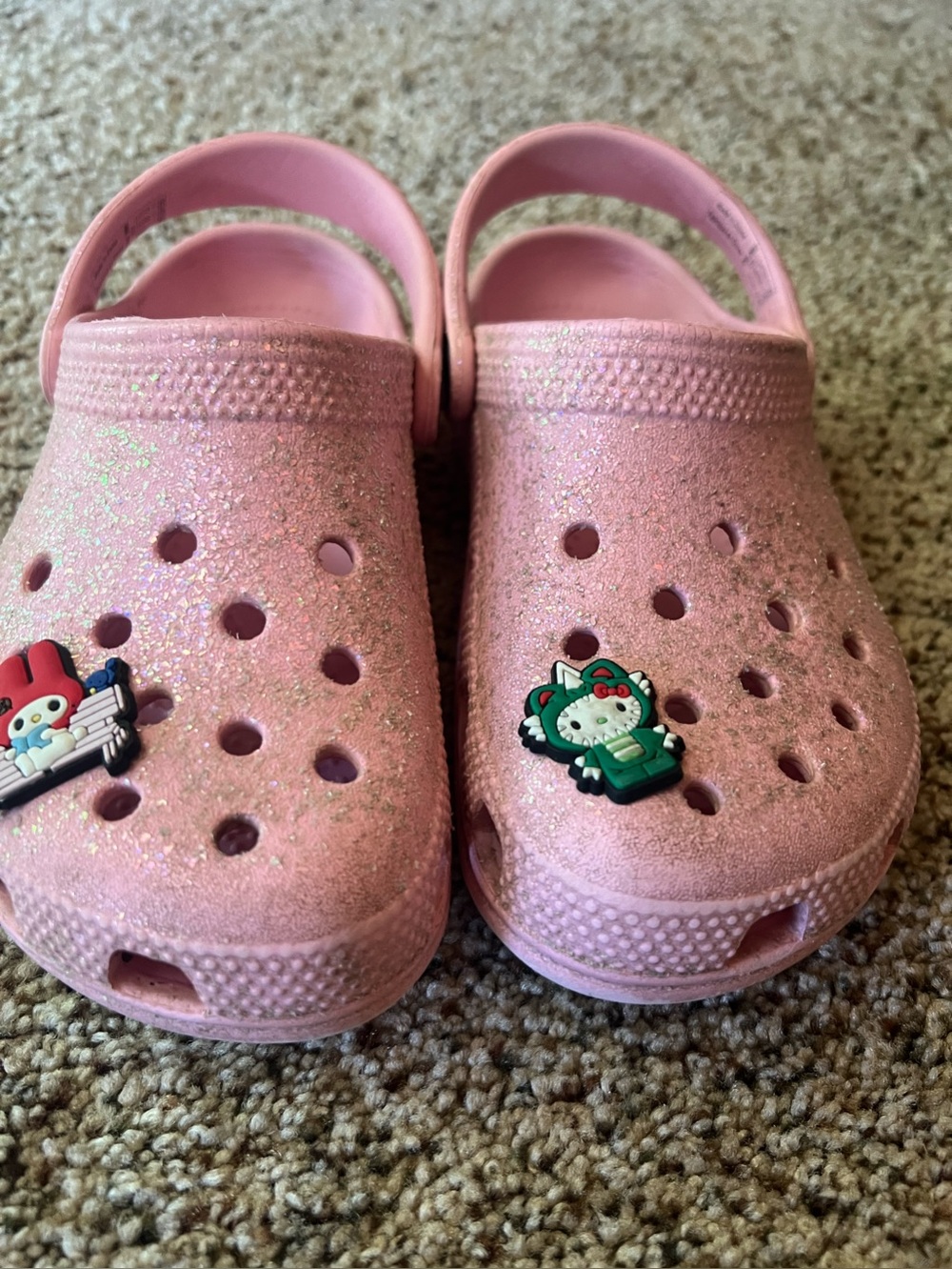 Pink Little Girls Classic Glitter Crocs with Hello Kitty 13